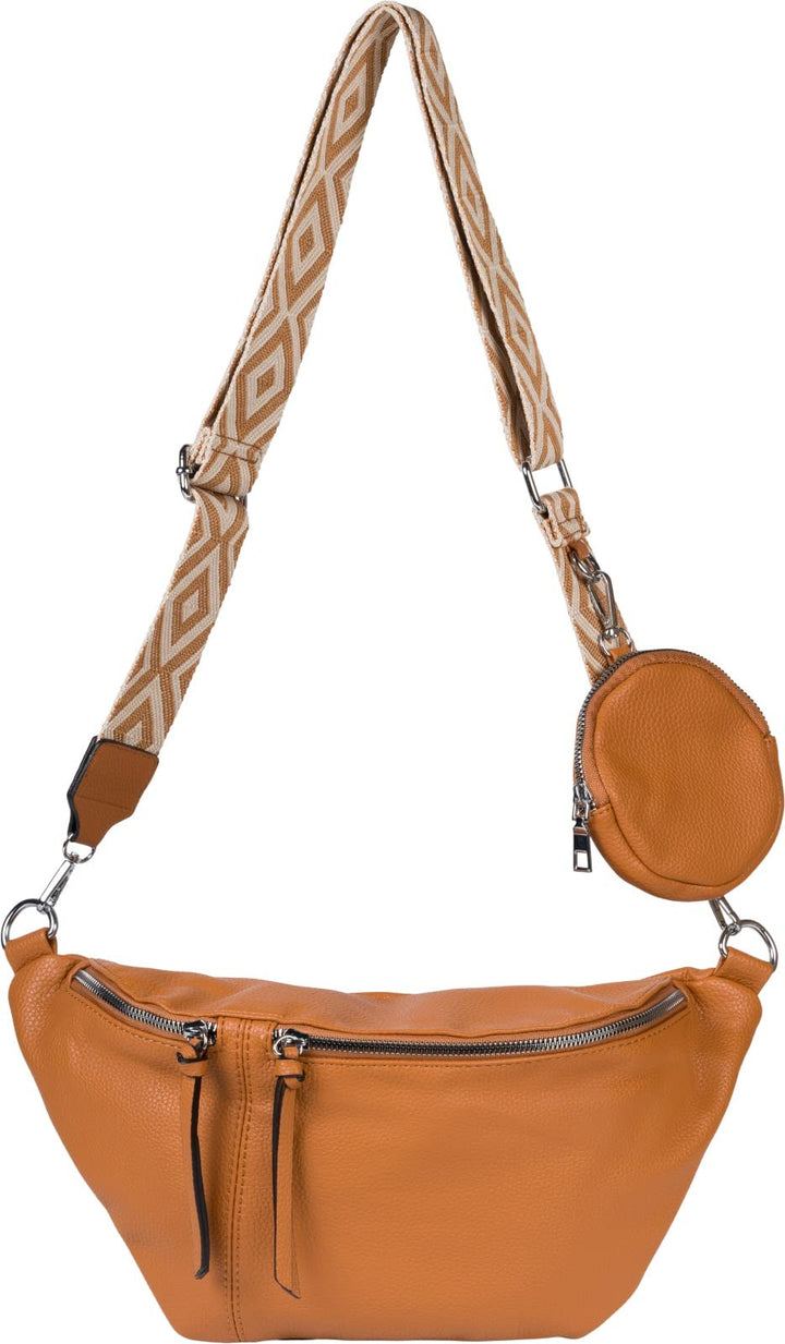 styleBREAKER Damen Halbmond Crossbody Schultertaschen Set 3-Teilig, Schultergurt mit Muster, Schlüss
