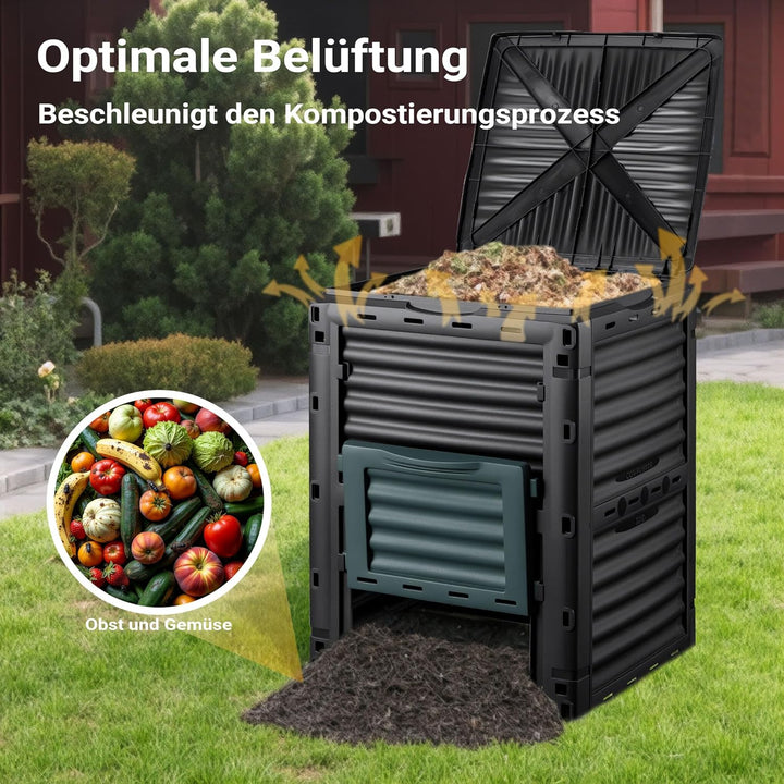 Wiltec Gartenkomposter 300 Liter 61 x 61 x 82 cm, Komposter aus Kunststoff für Bio- und Garten-Abfäl