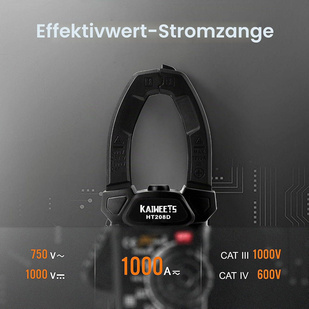 Einschaltstrom Stromzange 1000A True-RMS AC/DC-Zangenmultimeter, VFD, LOZ-Modus, 6000 Zähler, Misst