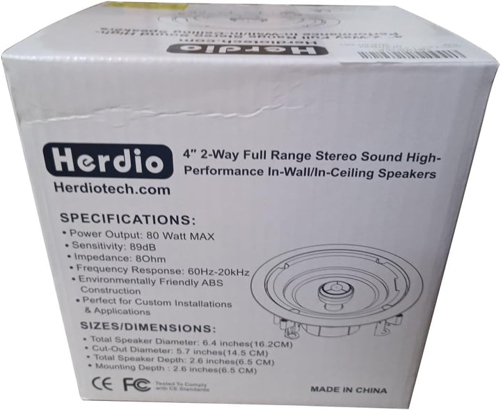 Herdio 4 Zoll Deckenlautsprecher, 160 Watt 2-Wege Flush Mount Einbaulautsprecher, Zur Montage an Sys