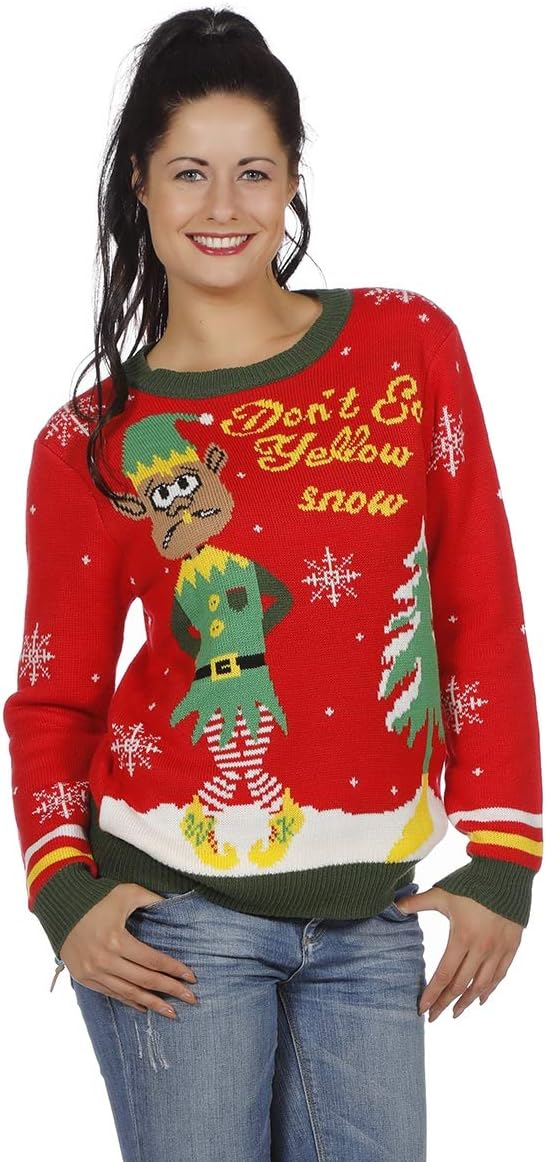 Ugly Christmas Sweater Don`t Eat Yellow Snow Frauen Weihnachtspullover rot L