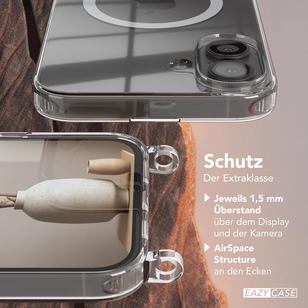 EAZY CASE - Handykette kompatibel mit iPhone 16 Plus Kette zum Umhängen Stossfest Handyhülle für App