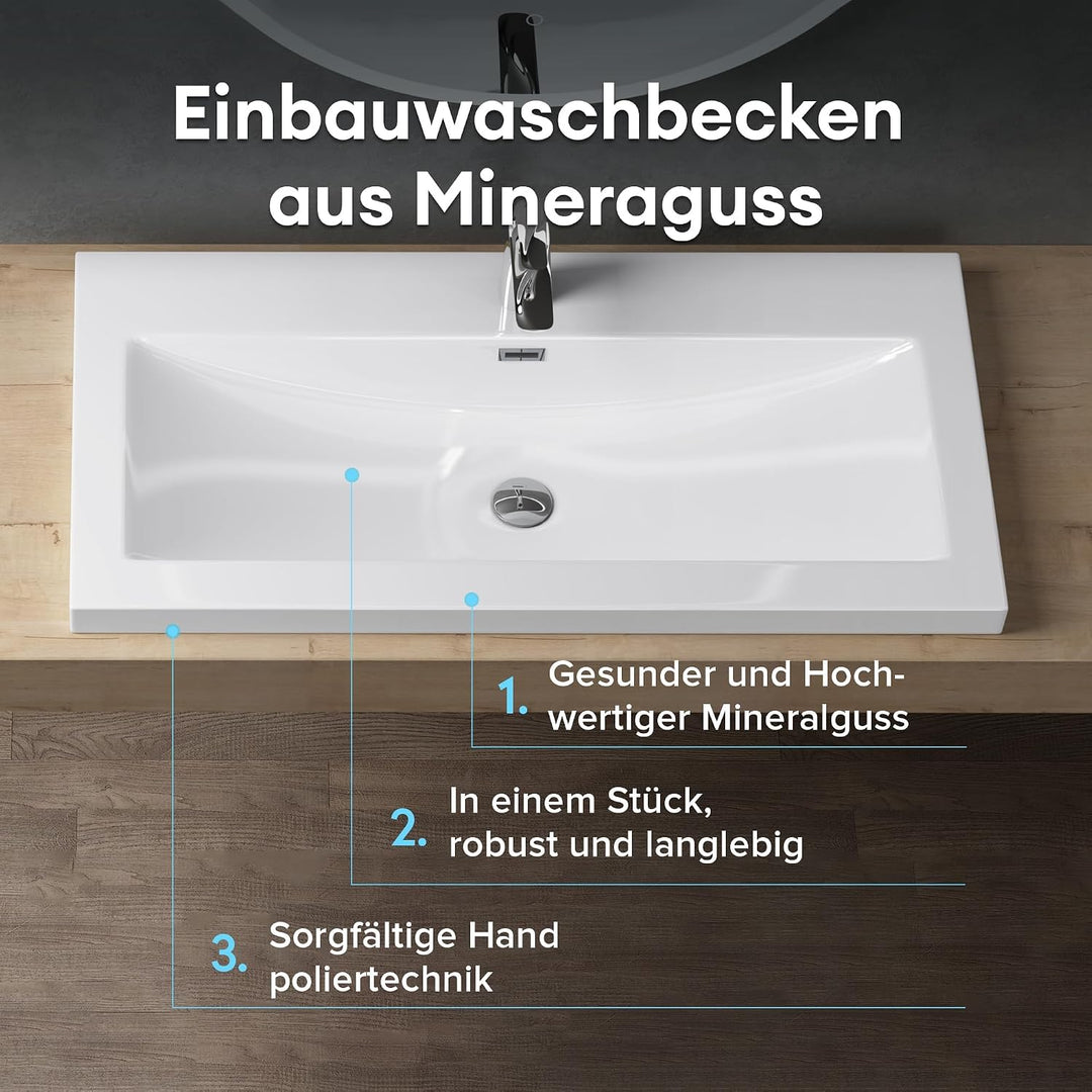 Design Waschbecken Colossum01, Weiss aus Gussmarmor, Waschtisch, Waschplatz, Einbauwaschbecken, BTH: