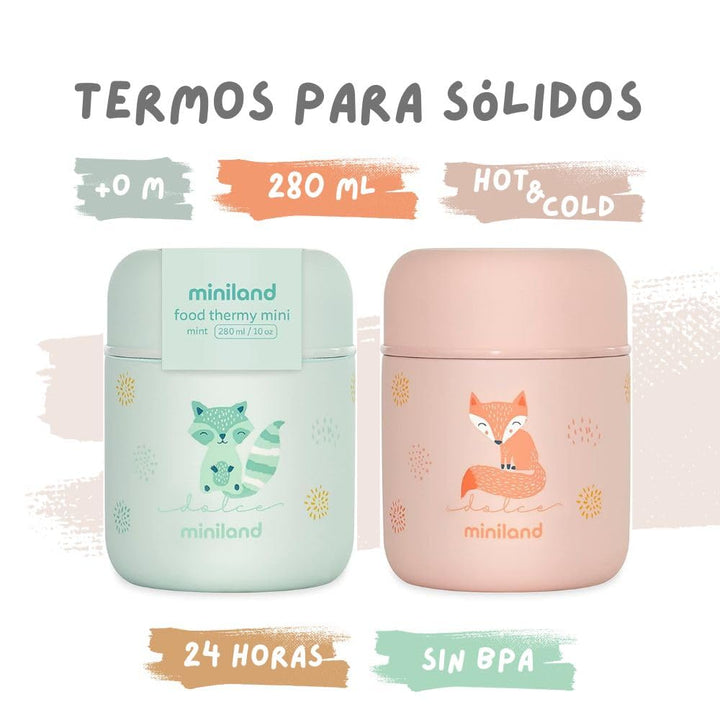Miniland – 280 ml Edelstahl-Thermoskanne für Babynahrung, hermetische Versiegelung und doppelwandige