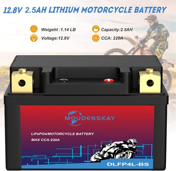 Lithium Motorrad Batterie 12V Lithium Powersports Batterie mit BMS,YTX4L-BS 2.5AH 200~220CCA LiFePO4