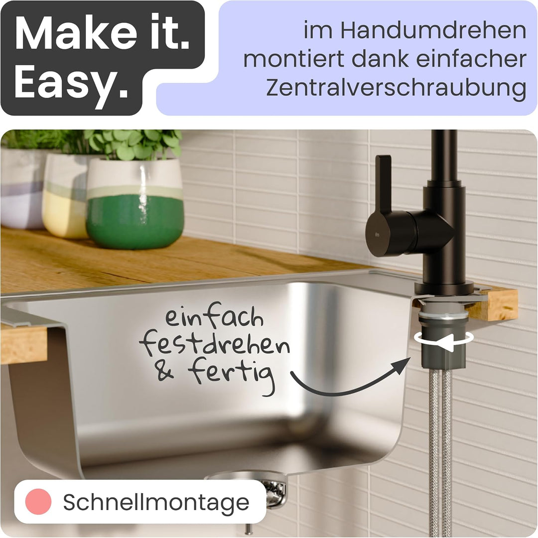 instmaier K3 Küchenarmatur | Wasserhahn Küche Schwarz matt | Spültischarmatur mit hohem Auslauf | Ar