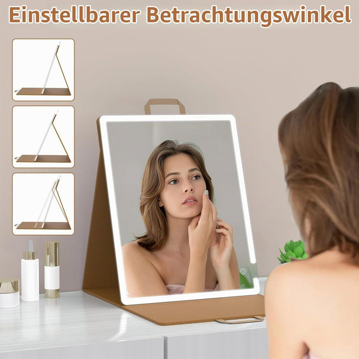 WEILY Schminkspiegel mit Beleuchtung, Tragbarer Grosser Faltbarer Spiegel, Tischspiegel mit 3 Farbli