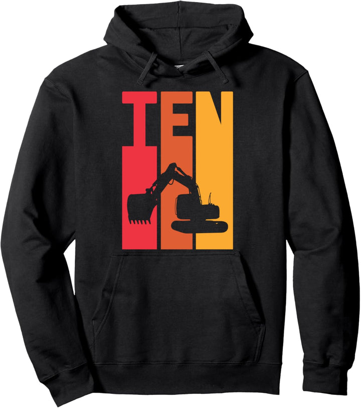 10. Geburtstag Retro Bagger Junge Baustelle Bauarbeiter Pullover Hoodie