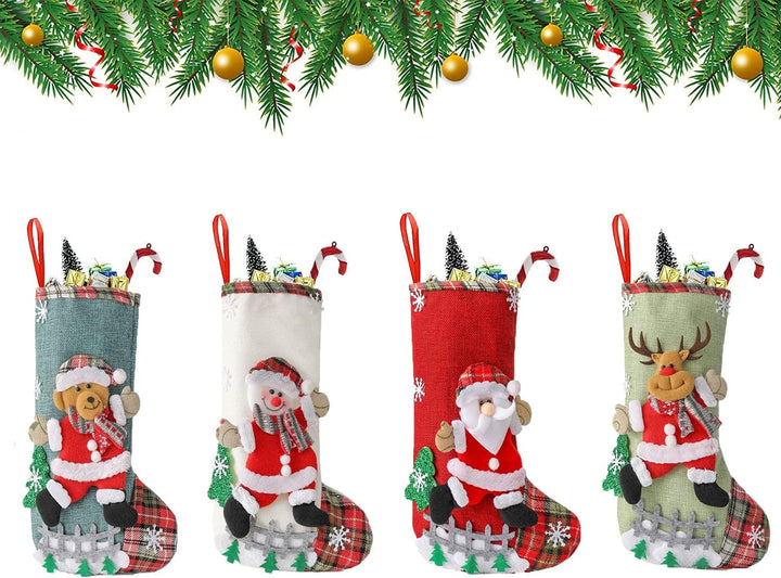Youery 4 Stück Weihnachtsstrumpf, Weihnachtsbaum Geschenktüte Bonbontasche, Weihnachten Christmas St