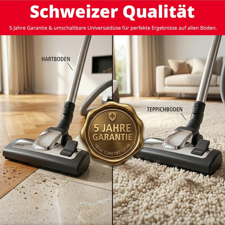 Trisa Staubsauger mit Beutel - 7m Kabel, 11m Aktionsradius, HEPA-Filter & Teleskoprohr - Vacuum Clea