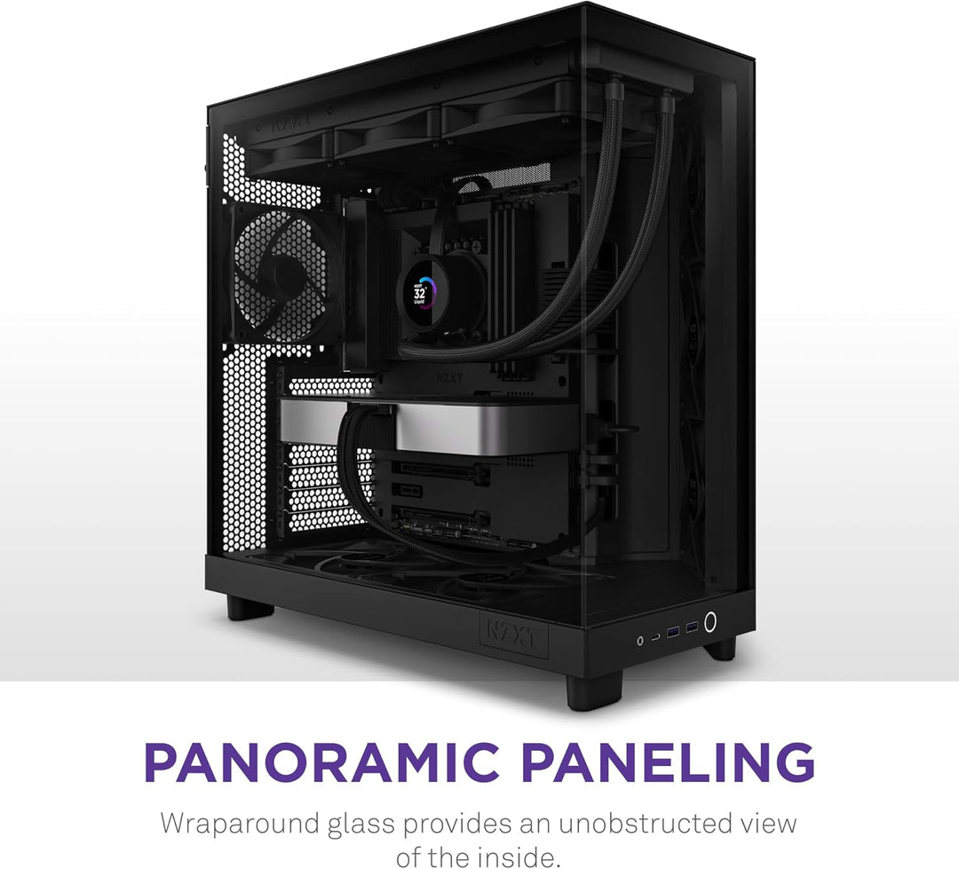 NZXT H6 Flow | CC-H61FB-01 | Kompaktes Mid-Tower Gehäuse mit zwei Kammern | Glaspaneele mit Panorama