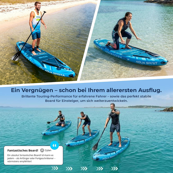AQUA SPIRIT SUP Aufblasbare Boards für Stand-Up Paddling Paddel Board Set Mit verstellbarem Paddle,