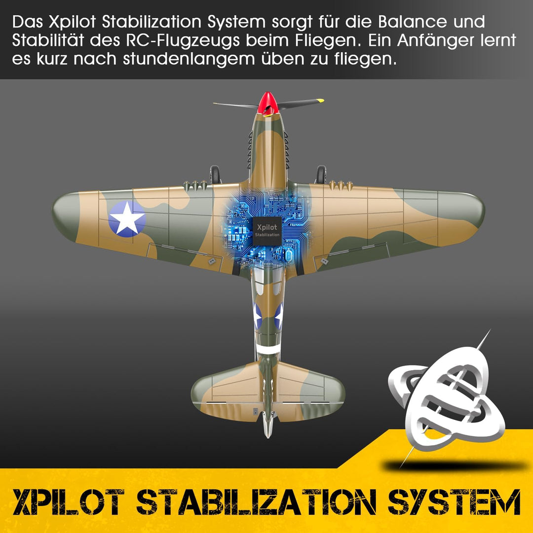 VOLANTEXRC RC Flugzeug P40, RC Plane 2,4 GHz ferngesteuertes Flugzeug RTF mit 2 Batterien, 6 Achsen