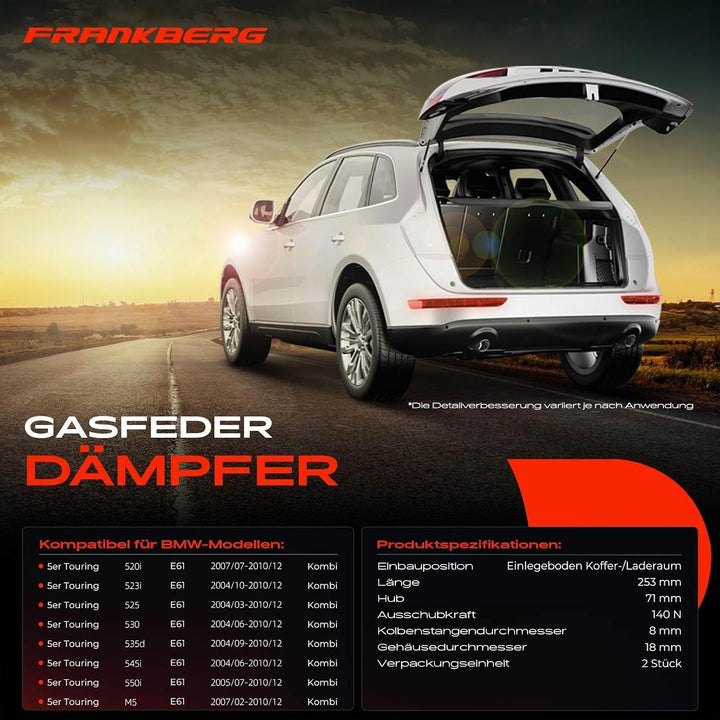 Frankberg 2x Gasfeder Dämpfer Einlegeboden Kompatibel mit 5er Touring E61 Alle Motoren Kombi 2004-20