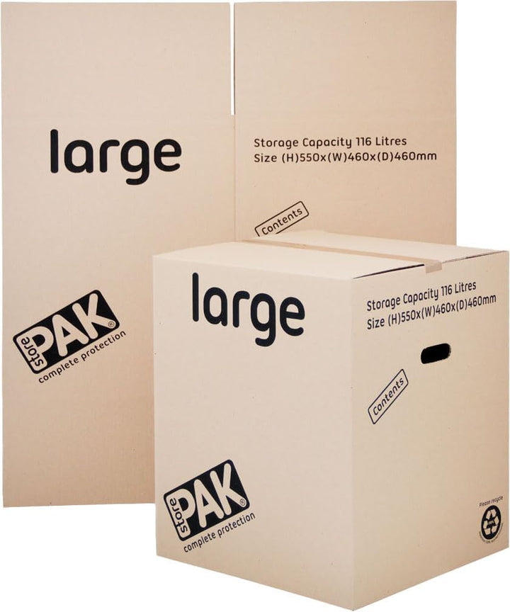 StorePAK Grosse Aufbewahrungskartons, Archivkisten mit Griffen, 116 Liter, 100 % recycelbar, 55 x 46