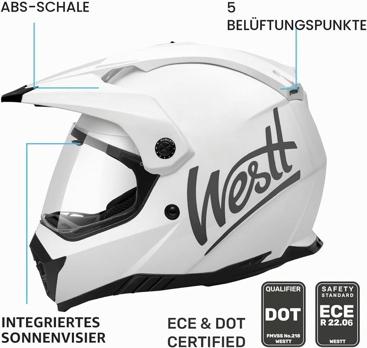Westt Motocross Helm Fullface MTB Motorradhelm Integralhelm Crosshelm Helm Motorrad MTB Enduro Quad