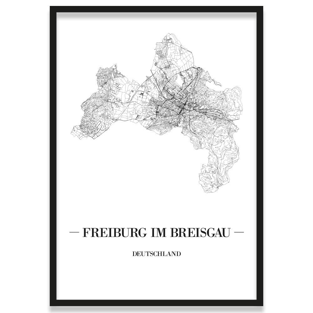 JUNIWORDS Stadtposter, Freiburg im Breisgau, Wähle eine Grösse, 21 x 30 cm, Poster mit Rahmen, Schri