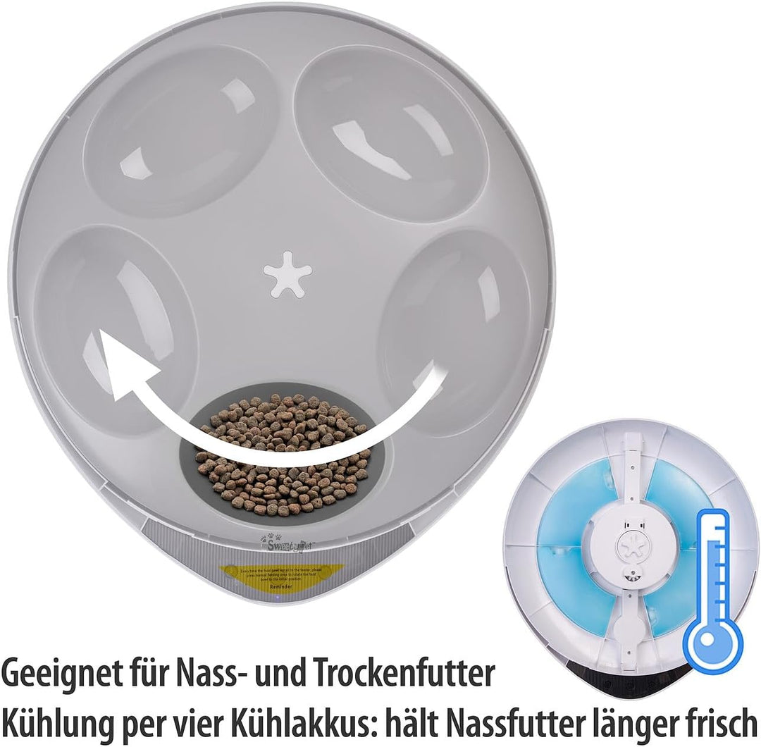Sweetypet Futterautomat Katze: Smarter Haustier-Futterautomat, für Nass- & Trockenfutter, 5 Fächer (