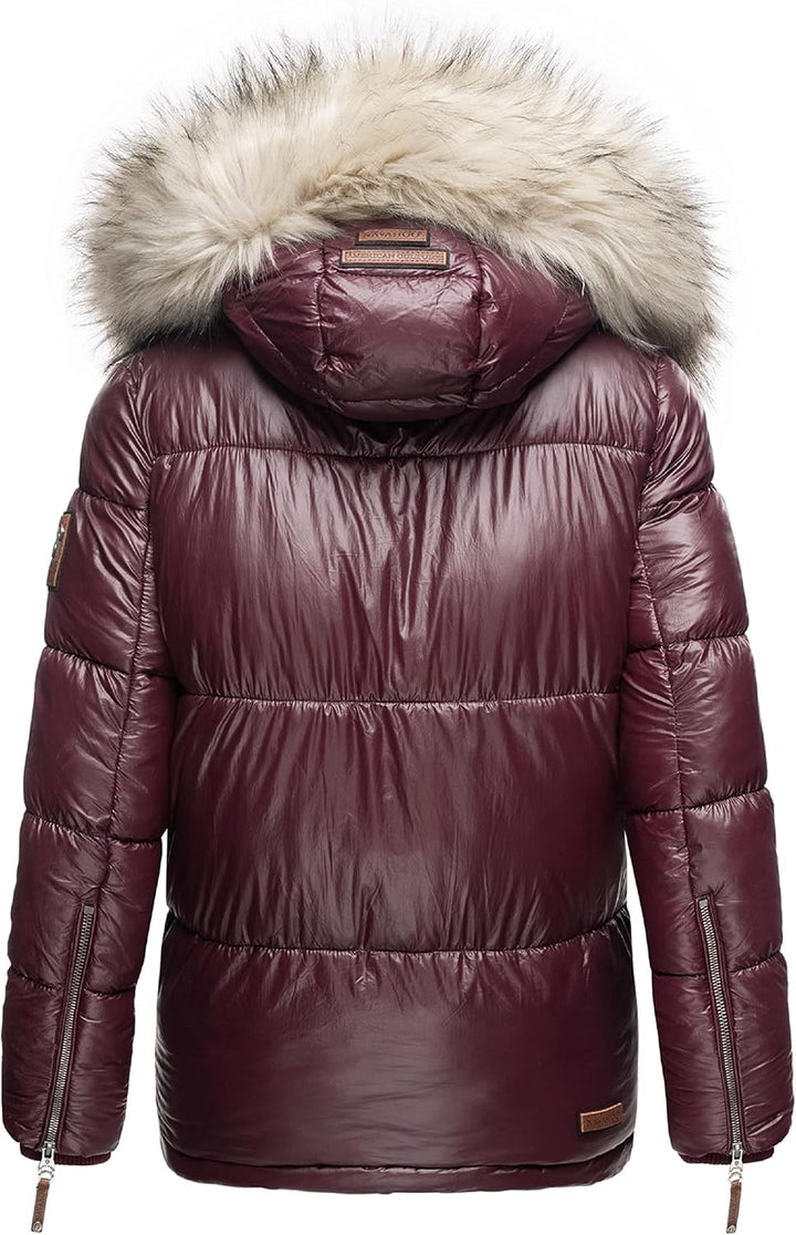 Navahoo Damen Winterjacke Steppjacke warm mit Kunstfellkapuze Tikunaa XS-XL XS Weinrot, XS Weinrot