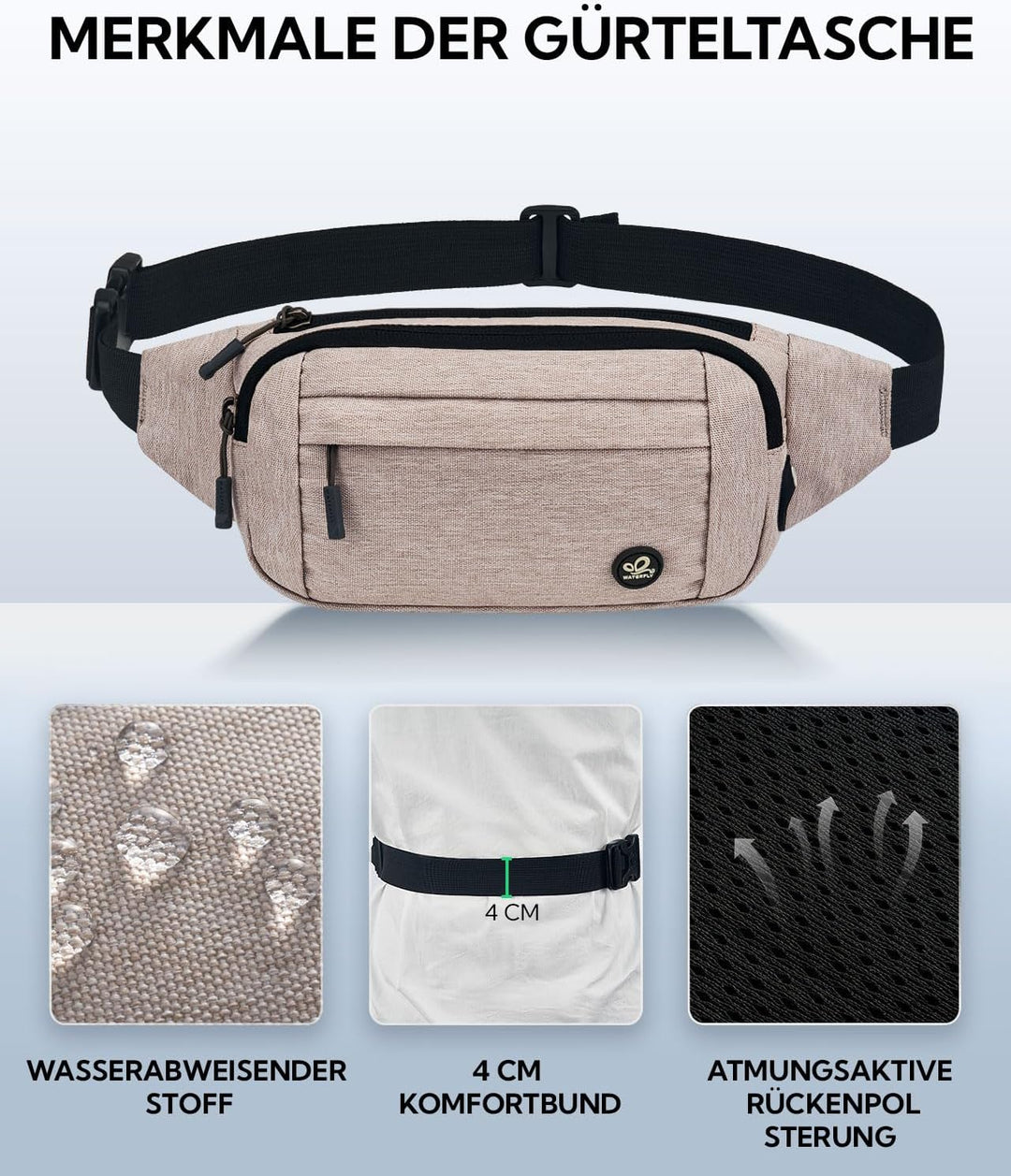 WATERFLY Bauchtasche Hüfttasche Herren Damen: Klein Gürteltasche Sport Bum Hip Bag Männer Frauen Wai