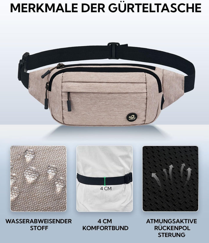 WATERFLY Bauchtasche Hüfttasche Herren Damen: Klein Gürteltasche Sport Bum Hip Bag Männer Frauen Wai