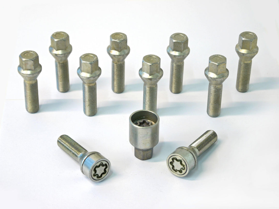 H&amp;R Radschrauben Satz Kegelbund M14x1.50 - Länge 28mm - 10 Stück - inkl. Felgenschloss