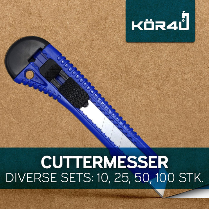 100x kör4u Cuttermesser, 18mm Abbrechklingen, Teppichmesser, Kartonmesser, Mehrzweck Messer, Allzwec