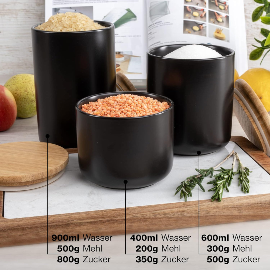 Moritz & Moritz 3 Vorratsdosen Schwarz 400-900 ml - Beschreibbar – 3x Dose Keramik mit Deckel aus Ba