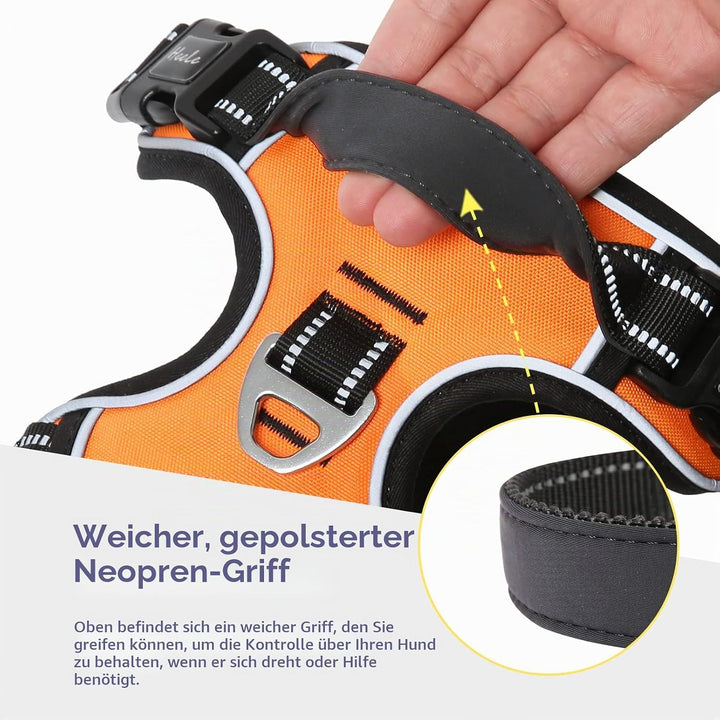 HEELE Hundegeschirr, Geschirr für Grosse Hunde Anti Zug mit Griff, Orange, L | Hundegeschirr Reflekt