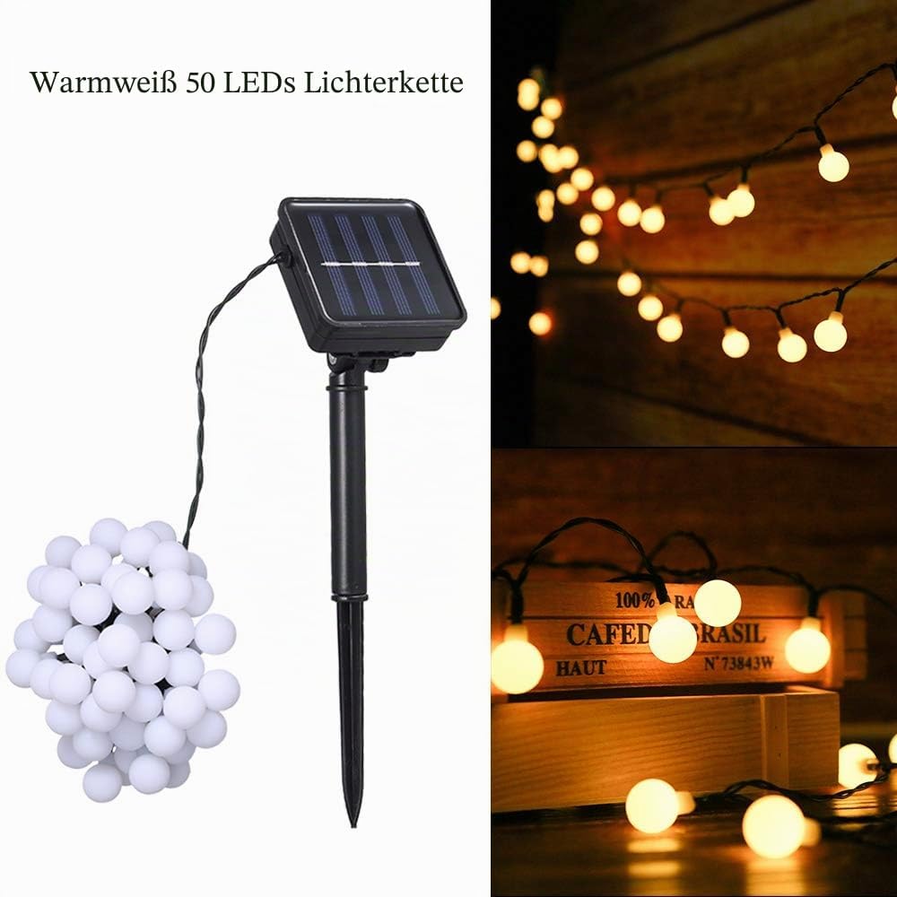 Tomshine Solar Lichterkette Aussen 50Leds, 6,9 Meter Solar Lichterkette Aussen mit 50 LED Kugel, 8 L