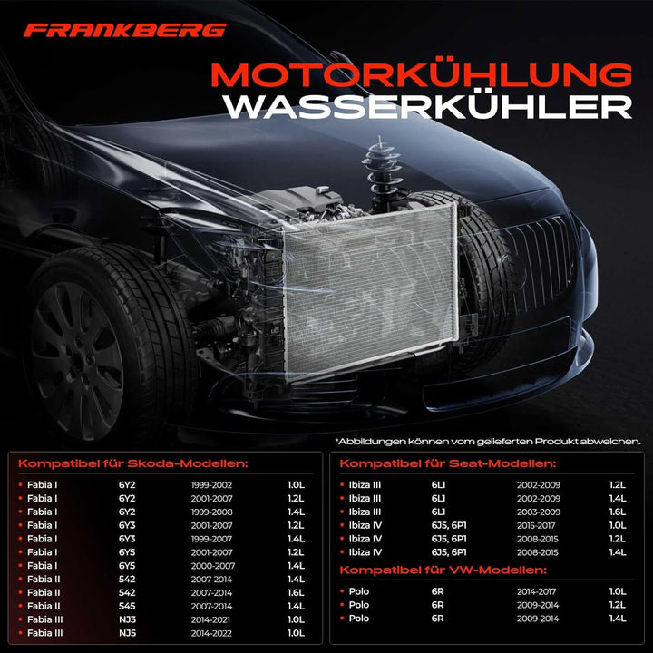 Frankberg Kühler Wasserkühler Motorkühler Schaltgetriebe Kompatibel mit Ibiza III 6L1 1.2L-2.0L 2002