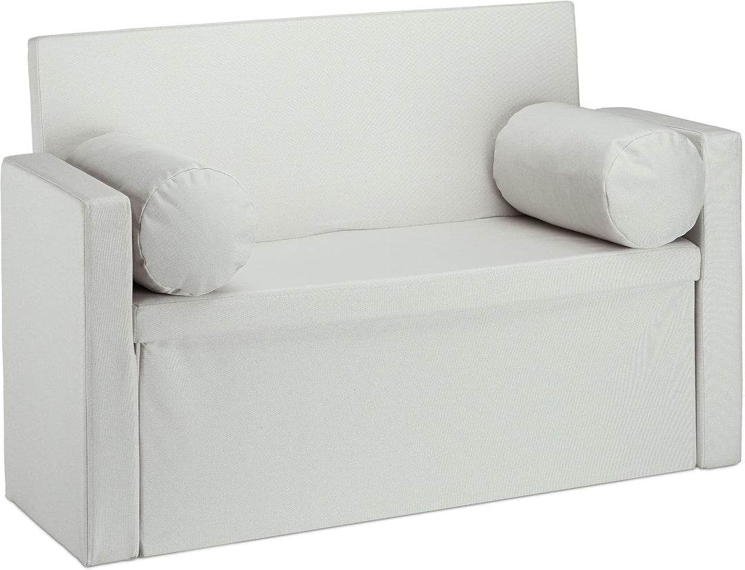Relaxdays, 2 Kissenrollen, faltbar, Aufbewahrung, gepolstert, Flur, Sitztruhe 75 x 115 x 47 cm, Crem