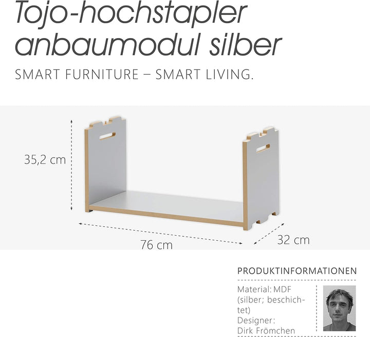 Tojo 151011049 Hochstapler - Anbaumodul für modulares Regalsystem - Silber - Grundmodul für ein indi