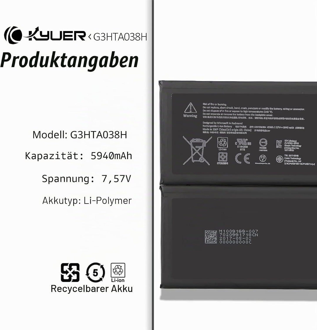 K KYUER G3HTA038H DYNM02 Tablette Akku Compatible with Microsoft Surface Pro 5 5th 1796 2017/Surface