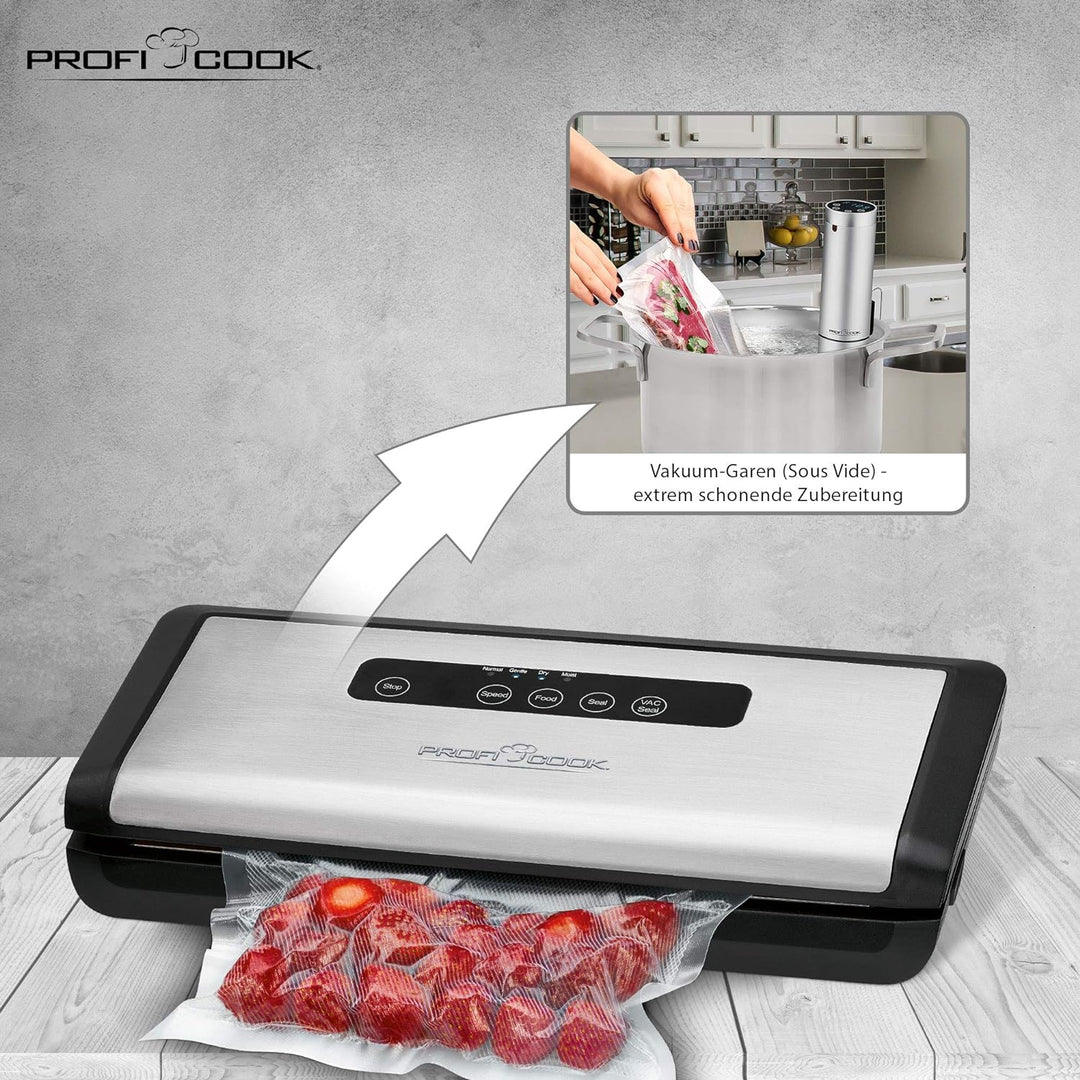 Profi Cook PC-VK 1146 vollautomatisches Edelstahl-Vakuumiergerät inkl. elektronischem Sensor Touch-B