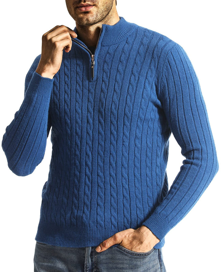 Superora Herren Stehkragen Pullover Basic Feinstrick Pullover mit 1/4 Reissverschluss Slim Fit Pulli