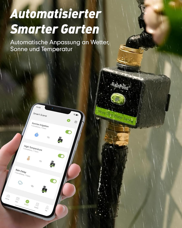 RAINPOINT Bewässerungscomputer WLAN mit Antennengateway, Messing-EIN- und -Auslass, App-/Sprachsteue