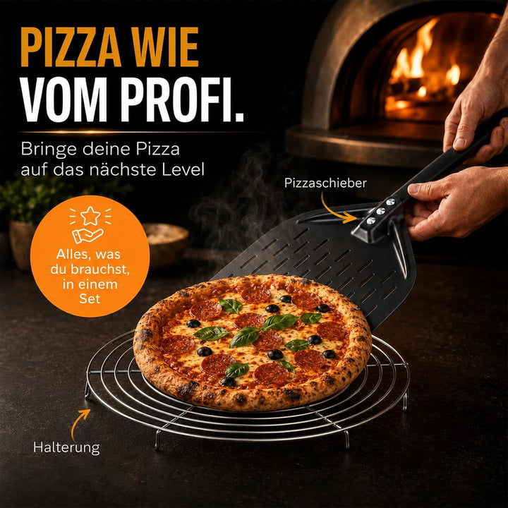 Pizzaschieber Set mit Perforiertem Schieber &amp; Ø 12" Abkühlgitter für extra knusper, Antihaft Beschic
