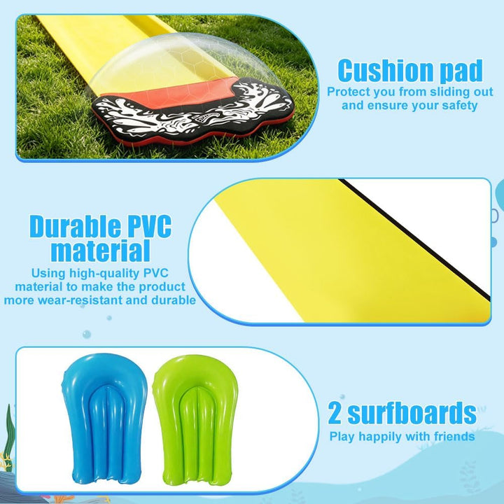 Wasserrutsche Garten, 480 x 70 cm Single Water Slide, Wasserrutschmatte mit 2 Bodyboards, Eingebaute