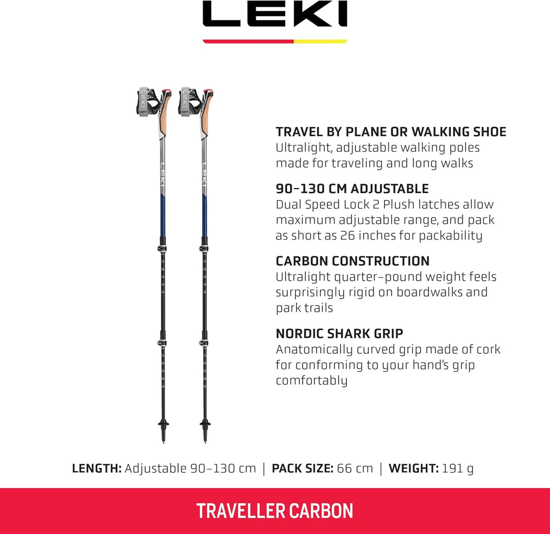 LEKI Traveller Carbon BLAU METALLIC 90-130 cm, 90-130 cm