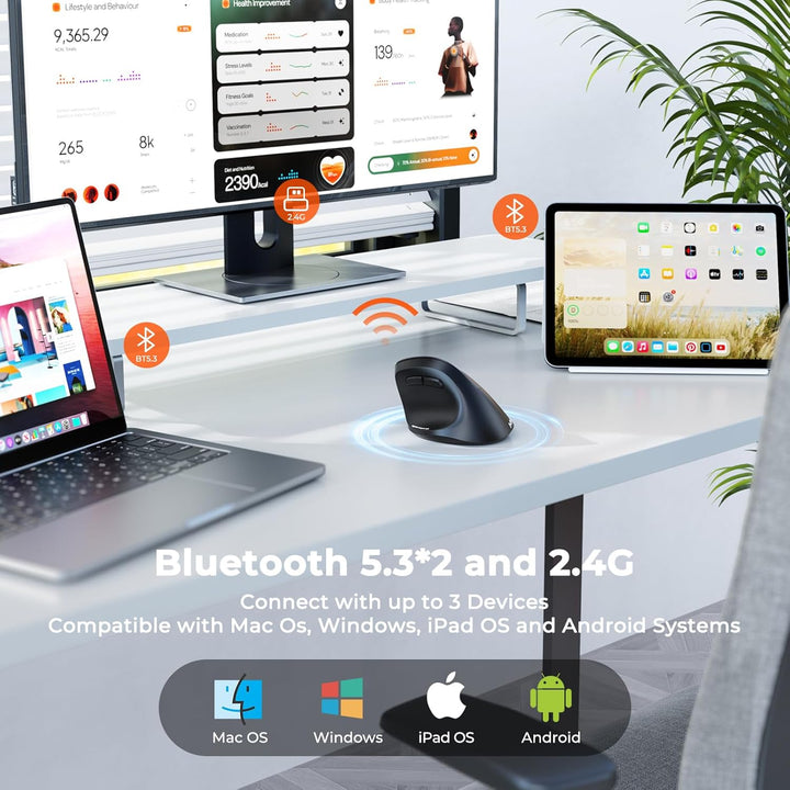 MEETION Neue ergonomische kabellose Maus, vertikale Bluetooth-Maus mit 3 Multi-Geräte-Kopplungen für