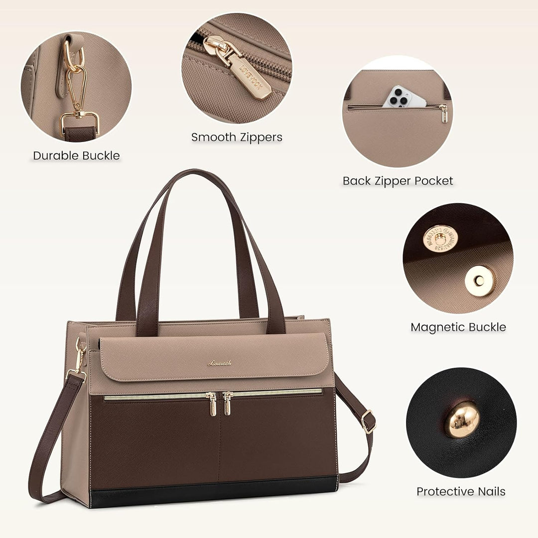 LOVEVOOK Laptop Handtasche Damen 15,6 Zoll, PU Leder 2 in 1 Crossbody Tote Bag Handbag, Gross Busine
