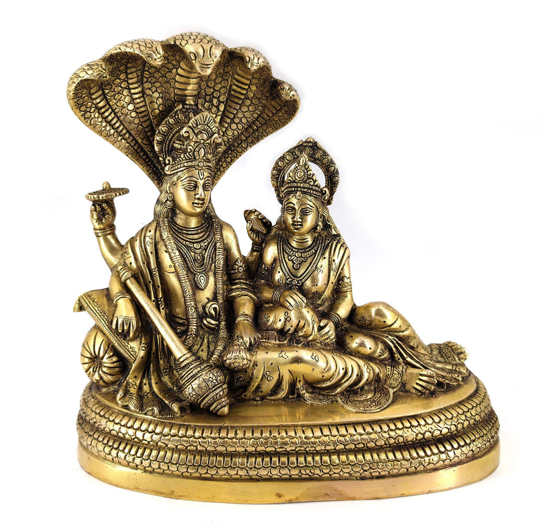 Weisswal-Lord Vishnu mit Lakshmi Rest Upon Shesha Naag Messing Statue religiöse Stärke Skulptur Idol