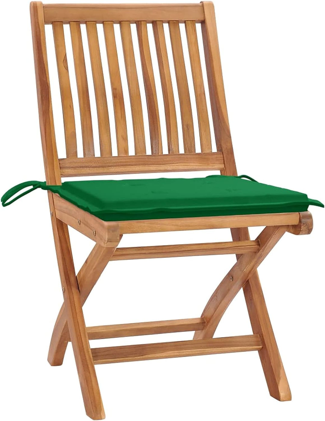 Tidyard 2X Teak Massiv Gartenstuhl mit Grünen Kissen Gartenstühle Klappstuhl Klappstühle Holzstuhl G