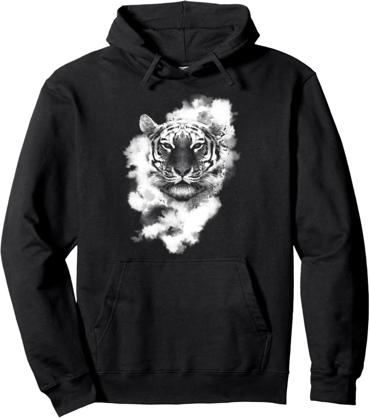 Cooler Tiger mit Weissen Wolken Pullover Hoodie