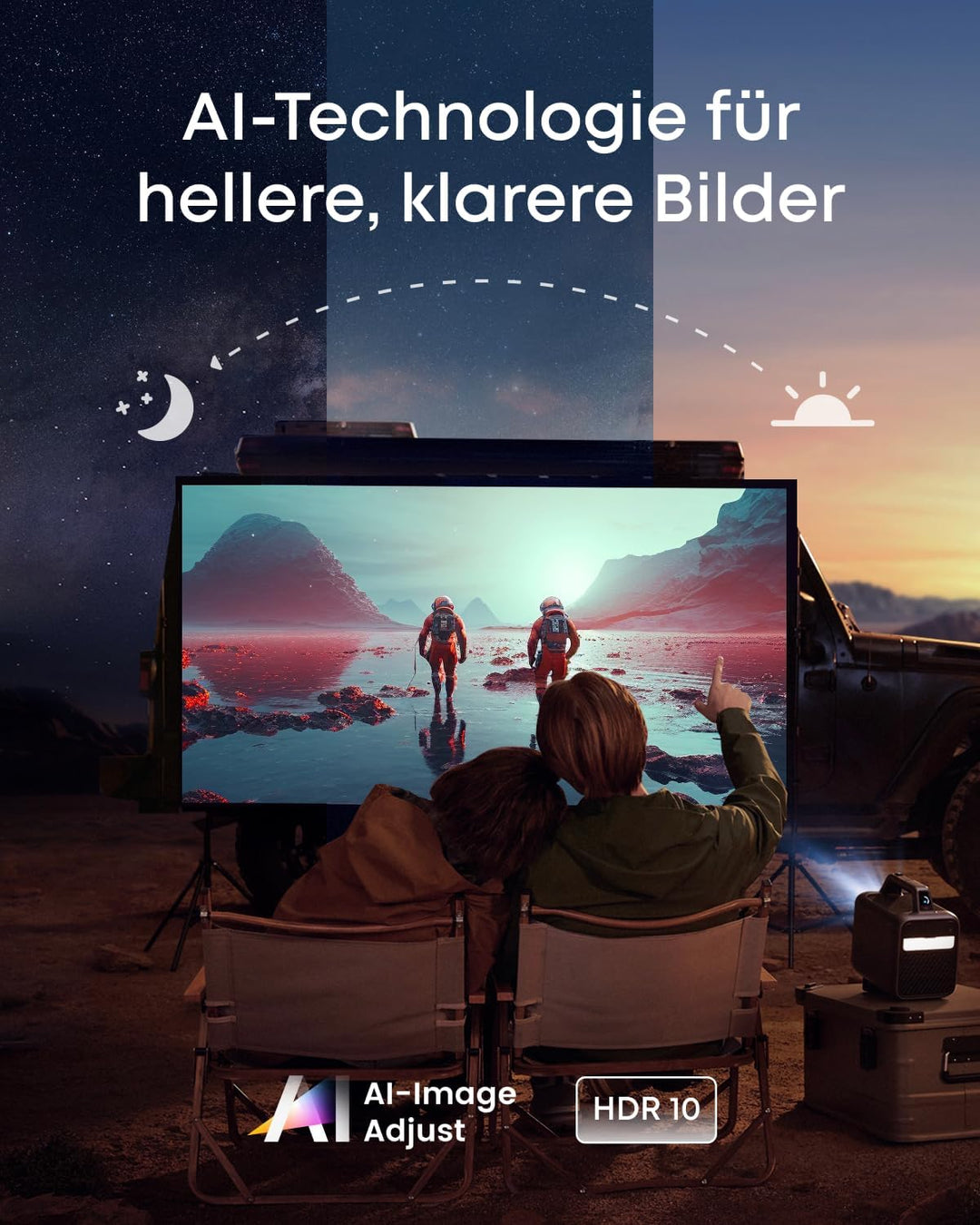 NEBULA Mars 3 Tragbarer Beamer Outdoor, 1000 ANSI-Lumen, AI-gestütztes Bild, integrierter Akku mit b