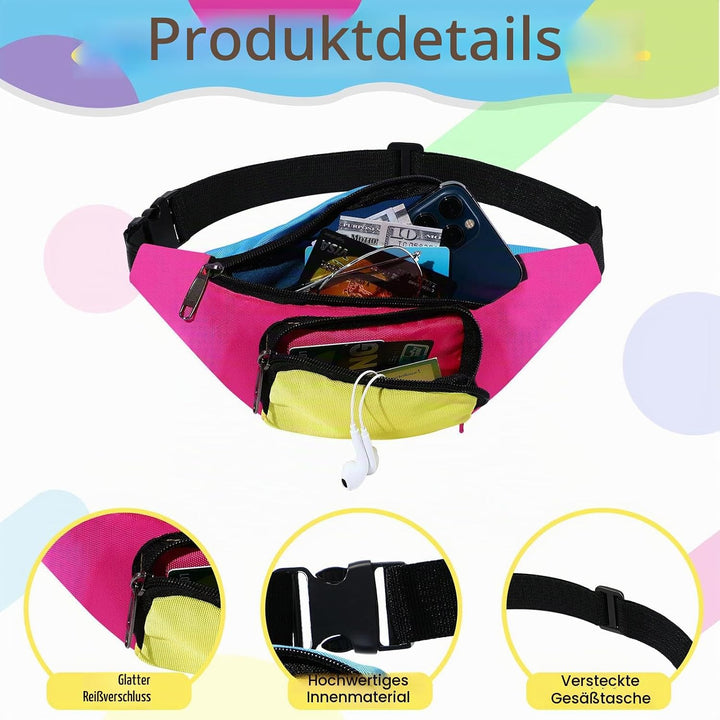 4 Stück Retro 80er Gürteltasche 2 Taschen Neon Kleine Hüfttaschen Joggen Kostüm