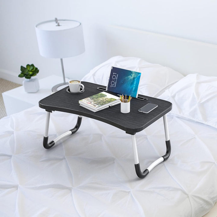 Intirilife ausklappbarer Laptoptisch in Schwarz mit 60 x 40 x 28 cm Grösse - Lesetisch Frühstücksbre