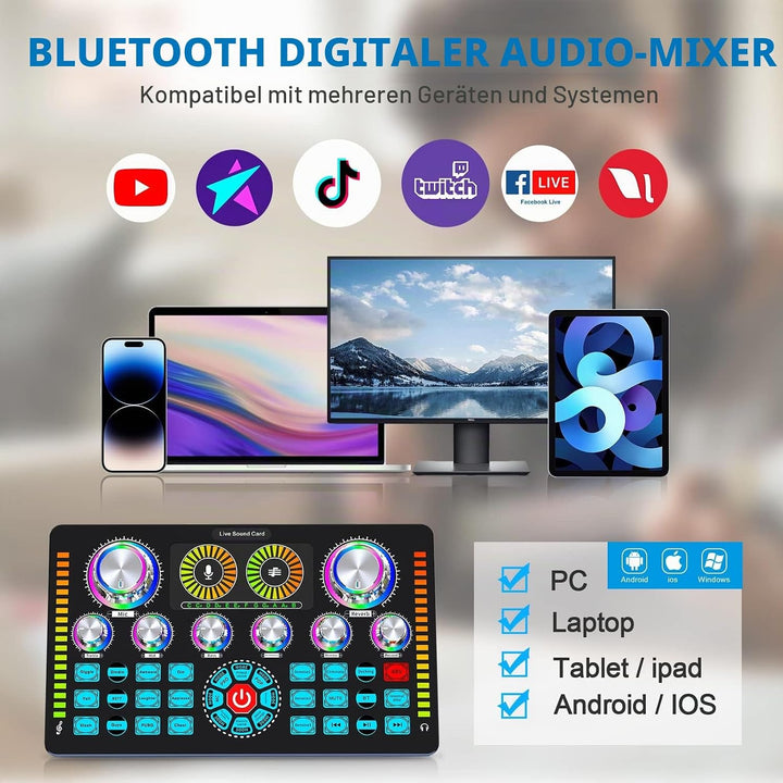 Audio-Schnittstelle,Live-Soundkarte mit XLR, 48V Phantomspeisung, Sprachwechsel, ideal für Podcastin
