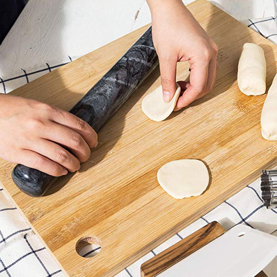 YINETTECH Marmor Nudelholz Französisch Poliert mit Holzhalter Set Teigrolle Backen Gebäck Pizza 12 Z